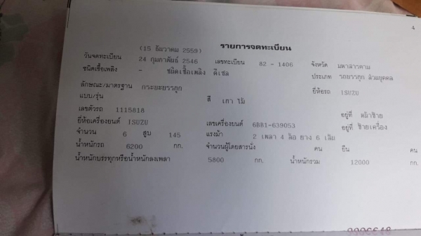 ขายหกล้อหัวยาว145 แรงยาว4.7เมตรคัสซีสวยไม่ผุพวงมาลัยเพาเวอร์ทะเบียนไม่ขาดต่อสิ้นกันยา 63 พร้อมโอน