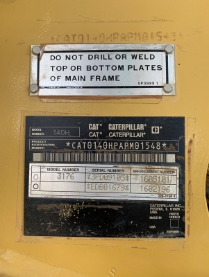 รถเกรด CAT 140H หนัก 14.7 ตัน เครื่อง 10.3 ลิตร 6สูบ 185แรงม้า ที่2000รอบ/นาที