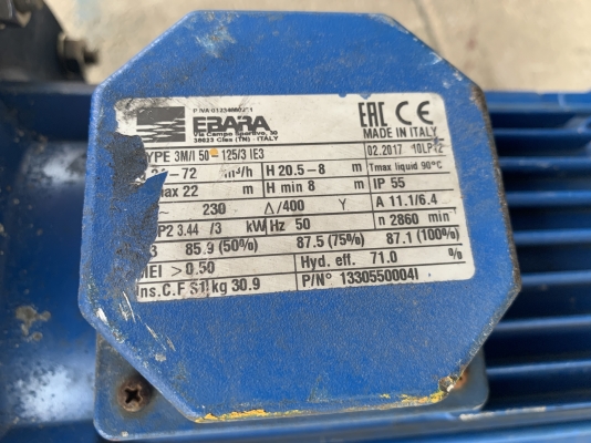 ขายปั๊มน้ำหอยโข่งหัวปั๊มสแตนเลส Ebara 4HP. 380V 65x50/125 made in Italy ขนาดเข้า 2.5นิ้ว ออก 2นิ้ว สภาพสวยเดิมๆ หมุนนิ่ม พร้อมใช้งาน