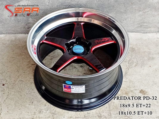 PREDATOR PD-32 ขอบ18 หน้า9.5 หลัง10.5 5x114.3 สีดำกลึงก้านแดง