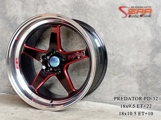 PREDATOR PD-32 ขอบ18 หน้า9.5 หลัง10.5 5x114.3 สีดำกลึงก้านแดง