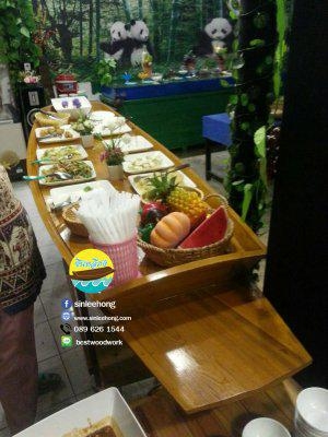 เรือไม้สัก ทำเป็นโต๊ะวางอาหาร ยาว 3 เมตร