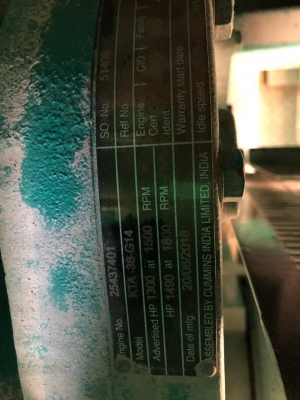 ขายเครื่องปั่นไฟ 1134kva CUMMINS C1100D5 KTA38-G14 มือสอง