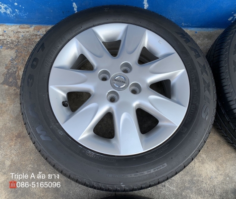 ล้อแม็ก Nissan March ขอบ 15 พร้อมยาง 175-65-15 Maxxis ปี 18 สภาพดี