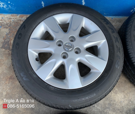 ล้อแม็ก Nissan March ขอบ 15 พร้อมยาง 175-65-15 Maxxis ปี 18 สภาพดี