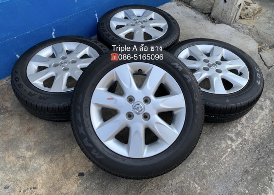 ล้อแม็ก Nissan March ขอบ 15 พร้อมยาง 175-65-15 Maxxis ปี 18 สภาพดี