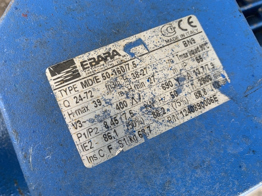 ขายปั๊มน้ำหอยโข่ง Ebara 10HP. 380V MD/E 50-160 made in Italy ขนาดเข้า 2.5นิ้ว ออก 2นิ้ว ใบพัดเหล็กหล่อ สภาพสวยเดิมๆ หมุนนิ่ม พร้อมใช้งาน มี 2ตัวครับ ขายปั๊มน้ำหอยโข่ง Ebara 10HP. 380V MD/E 50-160 made in Italy ขนาดเข้า 2.5นิ้ว ออก 2นิ้ว ใบพัดเหล็กหล่อ สภาพสวยเดิมๆ หมุนนิ่ม พร้อมใช้งาน มี 2ตัวครับ