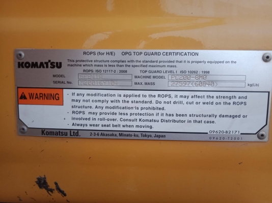 ขายดาวน์800,000 KOMATSU PC200-8MO ผ่อนต่ออีก16งวดๆละ87,300 ยังอยู่ในการดูแลของบริษํท7,000ชม.รถทำงาน5,800ชม.ขายสด2,000,000 คอมนอก20,000