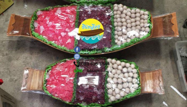 (ส่งทั่วประเทศ) เรืออาหาร 80 ซม พร้อมไม้พาย ขาตั้ง แถมป้ายไม้มงคล