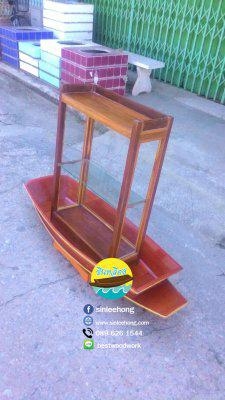 (ส่งทั่วประเทศ) เรือก๋วยเตี๋ยว เรือไม้ ยาว 150 ซม พร้อมตู้กระจก ไม้พาย ขาตั้ง