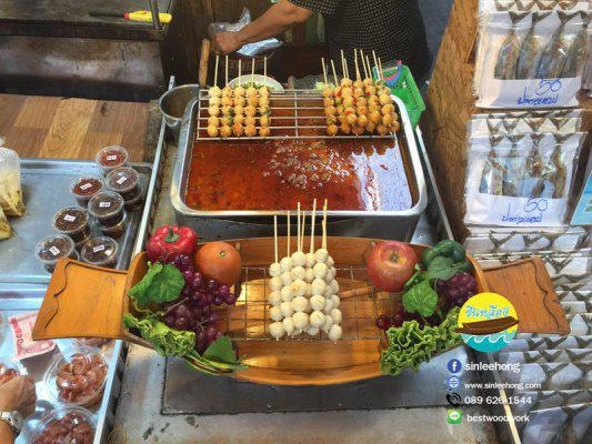 (ส่งทั่วประเทศ) เรือไม้จำลอง 80 ซม วางลูกชิ้น ไม่รวมลูกชิ้น