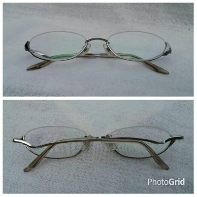 แว่นสายตา 'ไททาเนียมบริสุทธิ์'  ค่าสายตา +200  เจแปนิสแฮนด์เมดทศวรรษที่ 2010's  โมเดลคลาสสิคหายาก 'สี่เหลี่ยมผืนผ้ามน - ครึ่งตา - ร้อยเอ็นด้านบน'  Authentic KYMA RHEIN handmade in Japan