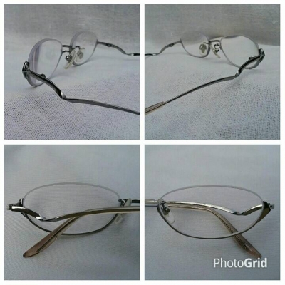 แว่นสายตา 'ไททาเนียมบริสุทธิ์'  ค่าสายตา +200  เจแปนิสแฮนด์เมดทศวรรษที่ 2010's  โมเดลคลาสสิคหายาก 'สี่เหลี่ยมผืนผ้ามน - ครึ่งตา - ร้อยเอ็นด้านบน'  Authentic KYMA RHEIN handmade in Japan