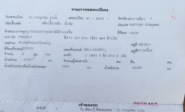 6 ล้อ ISUZU FRR190 แรง ปี 56 ไมล์ 47,000 กม. ไมล์แท้แน่นอนเช็คศูนย์ได้เลย กระบะมิเนียมคอกเกษตร - ดั้