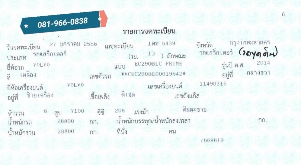 ขายแบคโฮ วอลโว่ รุ่น EC290BLC Prime ซื้อปี 58 มือ1 มีเล่มทะเบียน
