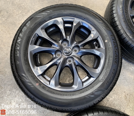 ล้อแม็กป้ายแดง Mazda 2 ขอบ 15 สีดำ มิดไนท์ พร้อมยางป้ายแดง 185-65-15 Dunlop ปี 19 สวยกริ๊บ