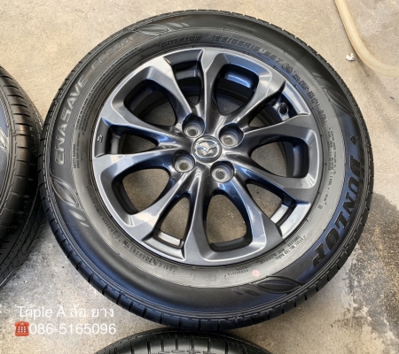 ล้อแม็กป้ายแดง Mazda 2 ขอบ 15 สีดำ มิดไนท์ พร้อมยางป้ายแดง 185-65-15 Dunlop ปี 19 สวยกริ๊บ