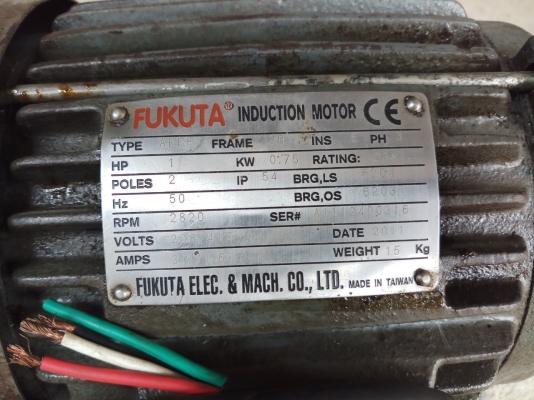 มอเตอร์ ยี่ห้อ FUKUTA ขนาด 1 แรง สามเฟส 380V ความเร็วรอบ 2820 รอบ/นาที สภาพดี ใช้งานได้ดีปกติ เหมาะก