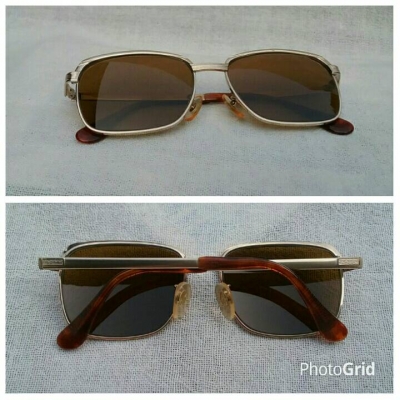 แว่นตาเจ้าบุญทุ่มทศวรรษ 1980's  ทองโกลด์ฟิลด์ 12 K + ไททาเนียมบริสุทธิ์  อลังการงานทองเดินลาย  เลนส์กระจกคริสตัล 'สีน้ำตาล - ชา'  Vintage DA VINCI handmade in Japan