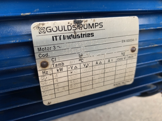 ขายปั๊มน้ำหอยโข่งหัวสแตนเลสแรงดันสูง Goulds pump 5.5HP. 380V made in Italy ขนาดเข้า 2นิ้ว ออก 1.2นิ้ว รุ่นแรงดันสูงส่งไกล สภาพสวย หมุนนิ่ม พร้อมใช้งาน ราคา 10,000 บาท