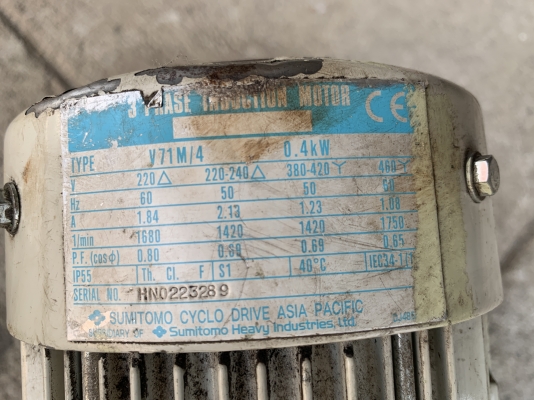 ขายมอเตอร์เกียร์แบบเพลาสวม Hyponic drive Sumitomo 0.4Kw. 380V อัตราทด 1:30 made in Japan เพลาออกประมาณ 48รอบต่อนาที สภาพสวยเดิมๆ หมุนนิ่ม พร้อมใช้งาน มี 2ตัวครับ ราคาตัวละ 2,800 บาท ขายมอเตอร์เกียร์แบบเพลาสวม Hyponic drive Sumitomo 0.4Kw. 380V อัตราทด 1:30 made in Japan เพลาออกประมาณ 48รอบต่อนาที สภาพสวยเดิมๆ หมุนนิ่ม พร้อมใช้งาน มี 2ตัวครับ ราคาตัวละ 2,800 บาท