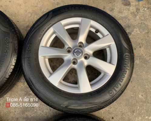 ล้อแม็ก Nissan Almera ขอบ 15 พร้อมยาง 185-65-15 Continental ปี 15 แม็กเดิม ดอกยางหนาปึก ใส่กับ Almera หรือ March ได้เลย