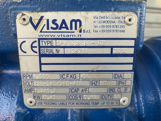 ขายมอเตอร์สั่น-เขย่า Visam Vibration 0.4Kw. 380V made in Italy ตุ้มปรับความแรงได้ สั่นแรง หมุนนิ่ม พร้อมใช้งาน ราคา 5,500 บาท