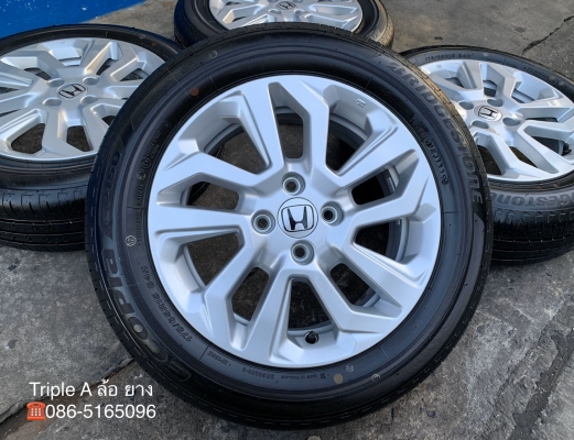 ล้อแม็กป้ายแดง Honda Jazz ขอบ 15 พร้อมยางใหม่ป้ายแดง 175-65-15 Bridgestone ปี 19 สวยกริ๊บ