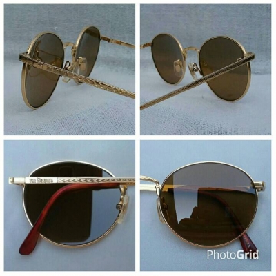 แว่นตาของอัจฉริยะสี่เต่าทอง  วินเทจทศวรรษ '90s  'หยดน้ำ แพนโต้ จอห์น เลนนอน'  งานทอง 20 KGP เดินลายทั้งตัว  เลนส์กระจกคริสตัล 'สีน้ำตาล - ชา'  Vintage THE BEATLES handmade in Japan