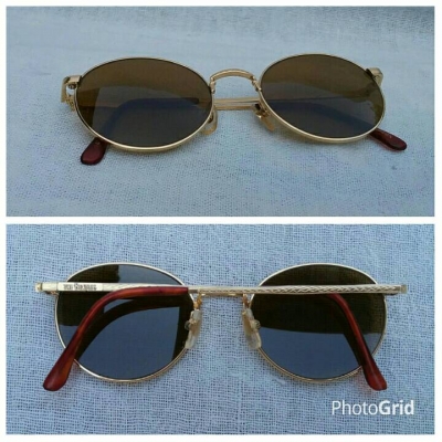 แว่นตาของอัจฉริยะสี่เต่าทอง  วินเทจทศวรรษ '90s  'หยดน้ำ แพนโต้ จอห์น เลนนอน'  งานทอง 20 KGP เดินลายทั้งตัว  เลนส์กระจกคริสตัล 'สีน้ำตาล - ชา'  Vintage THE BEATLES handmade in Japan