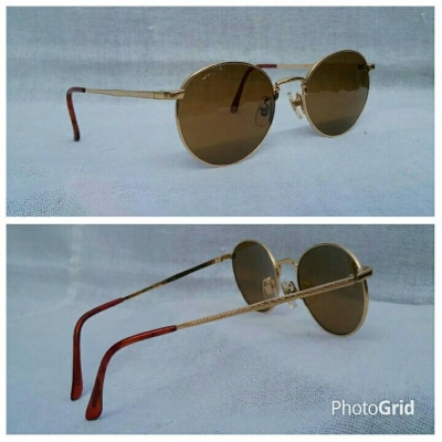 แว่นตาของอัจฉริยะสี่เต่าทอง  วินเทจทศวรรษ '90s  'หยดน้ำ แพนโต้ จอห์น เลนนอน'  งานทอง 20 KGP เดินลายทั้งตัว  เลนส์กระจกคริสตัล 'สีน้ำตาล - ชา'  Vintage THE BEATLES handmade in Japan