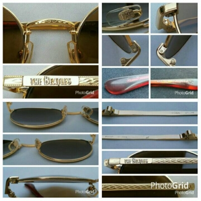 แว่นตาของอัจฉริยะสี่เต่าทอง  วินเทจทศวรรษ '90s  'หยดน้ำ แพนโต้ จอห์น เลนนอน'  งานทอง 20 KGP เดินลายทั้งตัว  เลนส์กระจกคริสตัล 'สีน้ำตาล - ชา'  Vintage THE BEATLES handmade in Japan