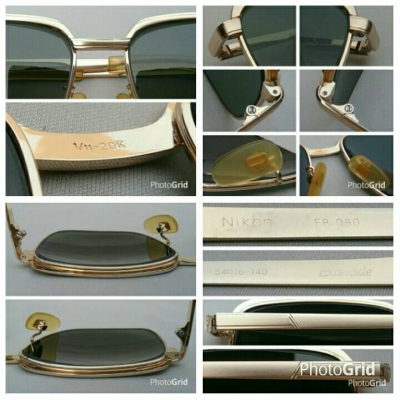แว่นตาเจ้าบุญทุ่มแห่งทศวรรษ 1970&#039;s  ทองโกลด์ฟิลด์ 20 K  สัดส่วนทองคำบริสุทธิ์ 83.33\%  ขนทองมาทำเป็นหมือง ๆ  ล้ำค่า  หายาก  เลนส์กระจกคริสตัล &#039;สีเขียวควันไฟ&#039;  Vintage NIKON handcrafted in Japan