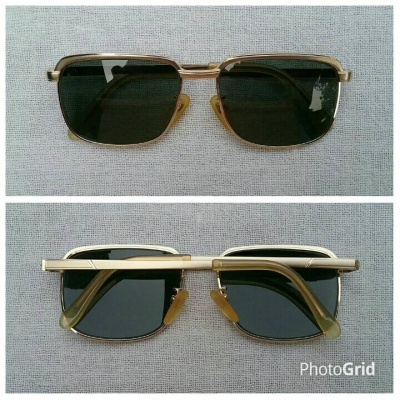 แว่นตาเจ้าบุญทุ่มแห่งทศวรรษ 1970&#039;s  ทองโกลด์ฟิลด์ 20 K  สัดส่วนทองคำบริสุทธิ์ 83.33\%  ขนทองมาทำเป็นหมือง ๆ  ล้ำค่า  หายาก  เลนส์กระจกคริสตัล &#039;สีเขียวควันไฟ&#039;  Vintage NIKON handcrafted in Japan