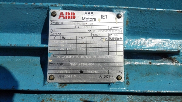 มอเตอร์เกียร์ FORCE ABB ขนาด 20 HP อัตราทด 1:59 (25 rpm) ไฟ 380V ปลายเพลา 4&rdquo; หมุนนิ่มพร้อมใช้ 