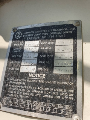 Cooling Tower 200 Ton พร้อมชุดปั๊มน้ำ 3 ตัว 80,000 บาท