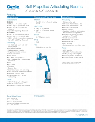 รถกระเช้า GENIE ทำงานได้สูง 11.14 เมตร รุ่น: Z30N/20N นำเข้ายี่ปุ่น รถกระเช้า GENIE ทำงานได้สูง 11.14 เมตร รุ่น: Z30N/20N นำเข้ายี่ปุ่น