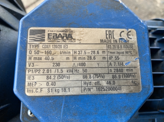 ขายปั๊มน้ำหัวปั๊มสแตนเลสแรงดันสูง Ebara 2HP. 380V made in Italy สภาพสวย หมุนนิ่ม พร้อมใช้งาน ขายปั๊มน้ำหัวปั๊มสแตนเลสแรงดันสูง Ebara 2HP. 380V made in Italy สภาพสวย หมุนนิ่ม พร้อมใช้งาน