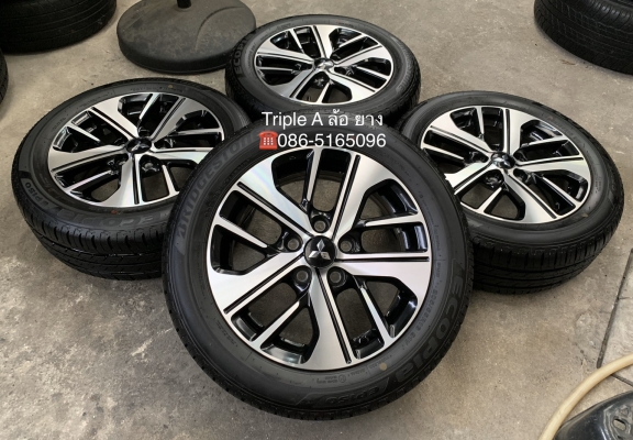 ล้อแม็กป้ายแดง 5รู114 Mitsu Xpender สีดำหน้าเงา ขอบ 16 รุ่นใหม่ล่าสุด พร้อมยางป้ายแดง 205-55-16 Bridgestone ปลายปี 19 สวยกริ๊บ