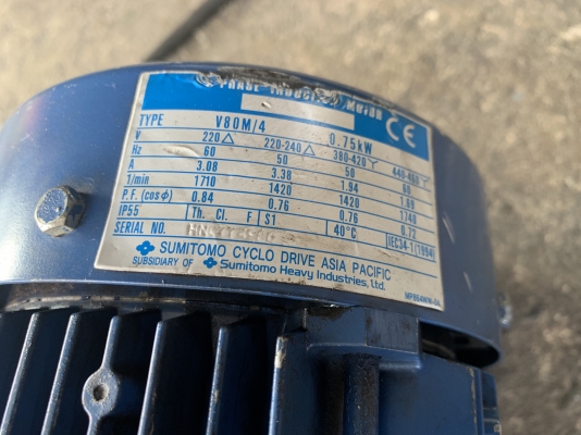ขายมอเตอร์เกียร์ Cycrodrive Sumitomo 1HP. 380V อัตราทด 1:29 made in Japan เพลาออกประมาณ 50รอบต่อนาที สภาพสวยใหม่มาก หมุนนิ่ม พร้อมใช้งาน