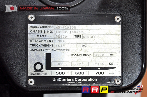 ขายรถโฟล์คลิฟท์มือสอง NISSAN รุ่น YG1F2A30U-400907 นำเข้าจากประเทศญี่ปุ่น 100\% ไม่เคยใช้งานในไทย ขายรถโฟล์คลิฟท์มือสอง NISSAN รุ่น YG1F2A30U-400907 นำเข้าจากประเทศญี่ปุ่น 100\% ไม่เคยใช้งานในไทย