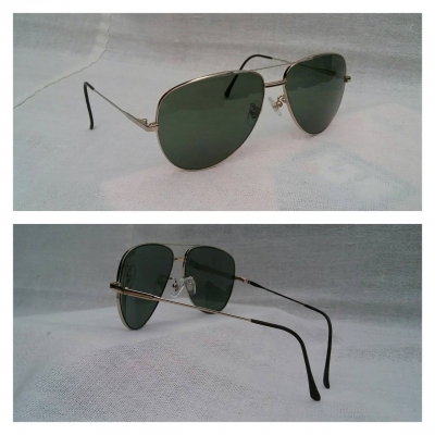 แว่นตาวินเทจปาริเซียนแฮนด์เมดทศวรรษที่ 1970's  ราคาพิเศษ !  โมเดลคลาสสิค 'หยดน้ำตา - นักบิน' แบบดั้งเดิม  'กรอบ' และ 'ก้านขา' เรียวระหงแบบ 'ไทดี สไตล์'  พิเศษสุด : เลนส์กระจกคริสตัล 'สีเขียว