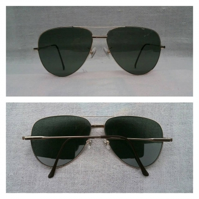 แว่นตาวินเทจปาริเซียนแฮนด์เมดทศวรรษที่ 1970's  ราคาพิเศษ !  โมเดลคลาสสิค 'หยดน้ำตา - นักบิน' แบบดั้งเดิม  'กรอบ' และ 'ก้านขา' เรียวระหงแบบ 'ไทดี สไตล์'  พิเศษสุด : เลนส์กระจกคริสตัล 'สีเขียว