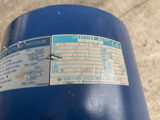 ขายมอเตอร์เกียร์ Cycrodrive Sumitomo 2HP. 380V อัตราทด 1:8 เพลาออกประมาณ 180รอบต่อนาที รุ่นมีระบบเบรคในตัว(ตอนนี้ไม่ได้ใช้งาน) สภาพสวย หมุนนิ่ม พร้อมใช้งาน ราคา 7,000 บาท ขายมอเตอร์เกียร์ Cycrodrive Sumitomo 2HP. 380V อัตราทด 1:8 เพลาออกประมาณ 180รอบต่อนาที รุ่นมีระบบเบรคในตัว(ตอนนี้ไม่ได้ใช้งาน) สภาพสวย หมุนนิ่ม พร้อมใช้งาน ราคา 7,000 บาท