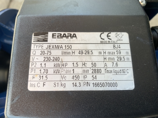 ขายปั๊มน้ำหัวปั๊มสแตนเลสแรงดันสูง Ebara 1.5HP. 220V รุ่น Jex M/A 150 ไฟบ้าน made in Italy มีระบบล่อน้ำในตัว สภาพสวย วิ่งนิ่มเดิมๆ พร้อมใช้งาน มี 2ตัวครับ ราคาตัวละ 5,400 บาท ขายปั๊มน้ำหัวปั๊มสแตนเลสแรงดันสูง Ebara 1.5HP. 220V รุ่น Jex M/A 150 ไฟบ้าน made in Italy มีระบบล่อน้ำในตัว สภาพสวย วิ่งนิ่มเดิมๆ พร้อมใช้งาน มี 2ตัวครับ ราคาตัวละ 5,400 บาท