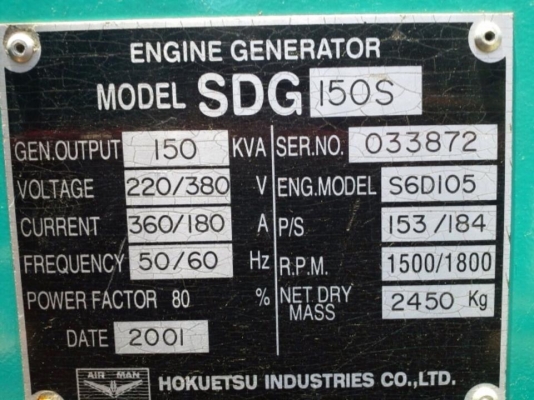 ขาย-เครื่องปั่นไฟมือสองสภาพดี  125kva โคมัสสุ105เทอร์โบว์