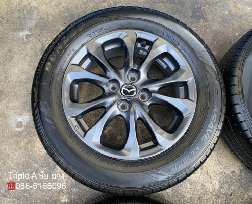 ล้อแม็ก Mazda 2 Skyativ ขอบ 15 สีดำ มิดไนท์ พร้อมยางน้องๆป้ายแดง 185-65-15 Dunlop ปี 19 สภาพสวย