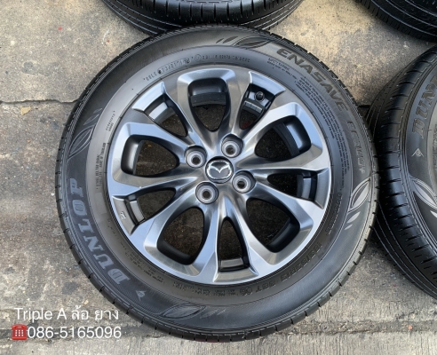 ล้อแม็ก Mazda 2 Skyativ ขอบ 15 สีดำ มิดไนท์ พร้อมยางน้องๆป้ายแดง 185-65-15 Dunlop ปี 19 สภาพสวย