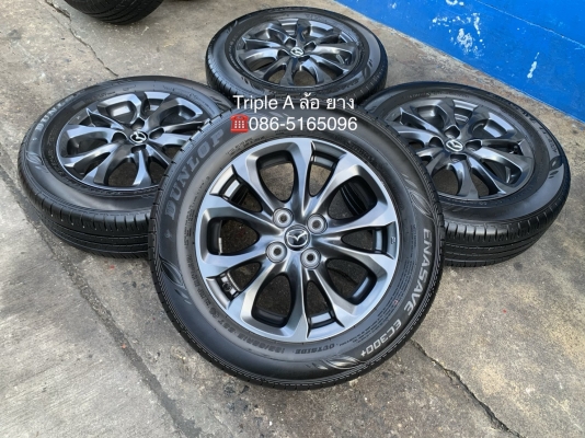 ล้อแม็ก Mazda 2 Skyativ ขอบ 15 สีดำ มิดไนท์ พร้อมยางน้องๆป้ายแดง 185-65-15 Dunlop ปี 19 สภาพสวย