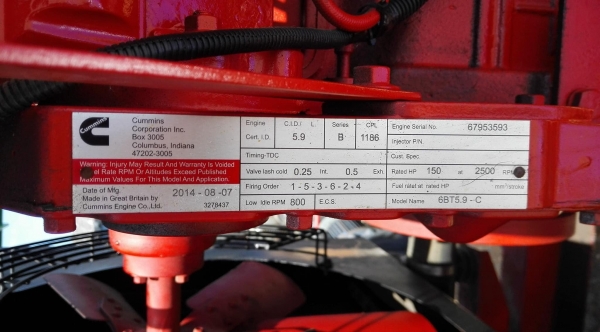 ชุดปั้มน้ำดับเพลิง FIRE PUMP เครื่องยนต์ดีเซล Cummins USA Model 6BT5.9-C ขนาด 150 hp 2500 rpm
